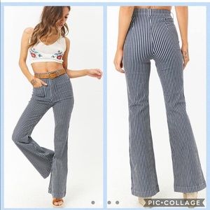 High waisted striped bell bottom jeans NWT